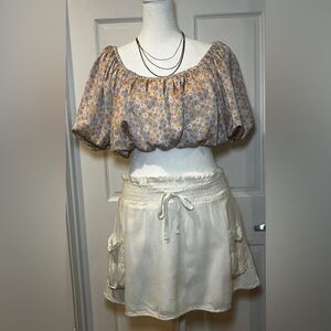Zara Floral Print Balloon Sleeve  Crop Top Size Small 70’s style